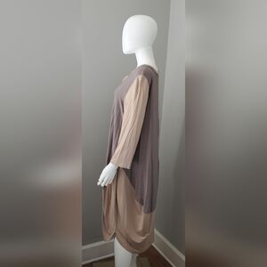 Zedd Plus Two-Tone Midi Dress in Taupe and Beige